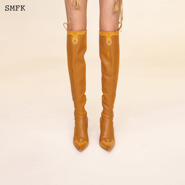 SMFK COMPASS CROSS WHEAT LEATHER OVER-THE-KNEE BOOTS