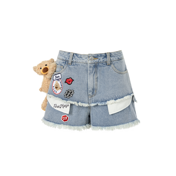 LOGO PATCH BEAR DENIM SHORTS