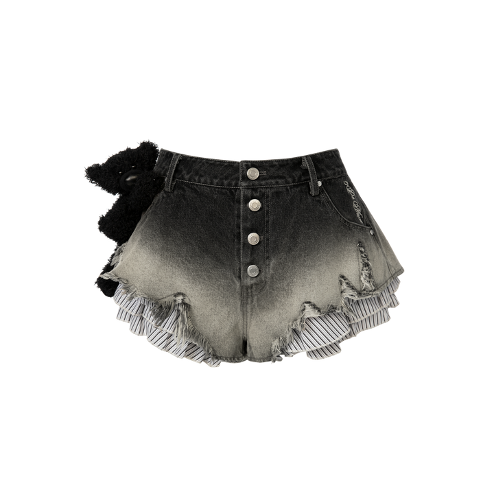 13De Marzo FRAYED HEM DISTRESSED DENIM SHORTS