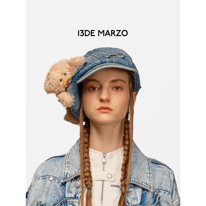 13De Marzo BEAR CURVED DENIM NEWSBOY CAP