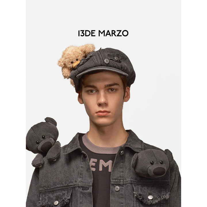 13De Marzo BEAR CURVED DENIM NEWSBOY CAP