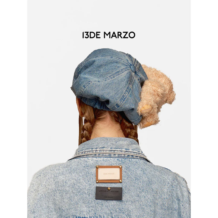 13De Marzo BEAR CURVED DENIM NEWSBOY CAP