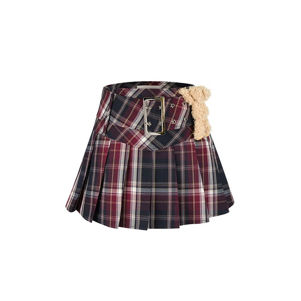 LOW BELT PLAID SKIRT