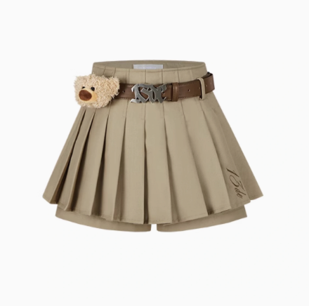 HIGH WAIST BELT PLEATED SKIRT