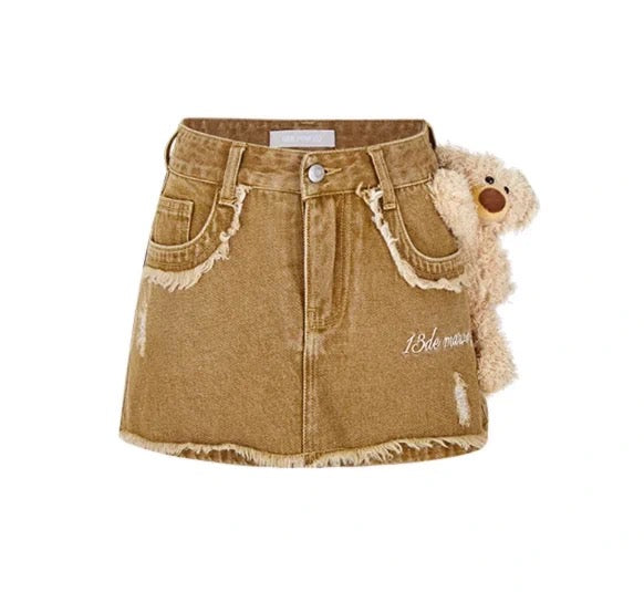 13De Marzo PLUSH BEAR RETRO LOGO CHAIN DENIM SHORTS