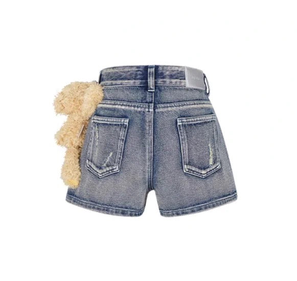 13De Marzo PLUSH BEAR RETRO LOGO CHAIN DENIM SHORTS