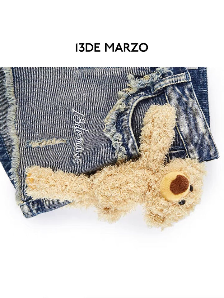 13De Marzo PLUSH BEAR RETRO LOGO CHAIN DENIM SHORTS