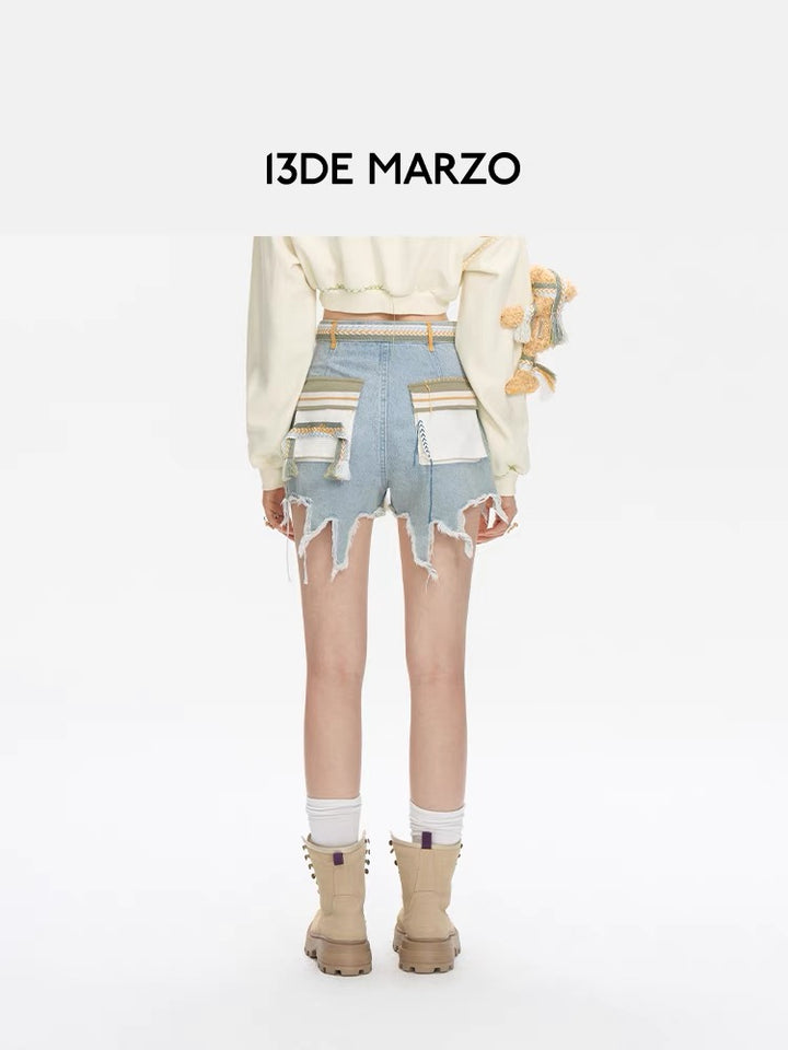 13De Marzo BEAR DECONSTRUCT DENIM SHORTS