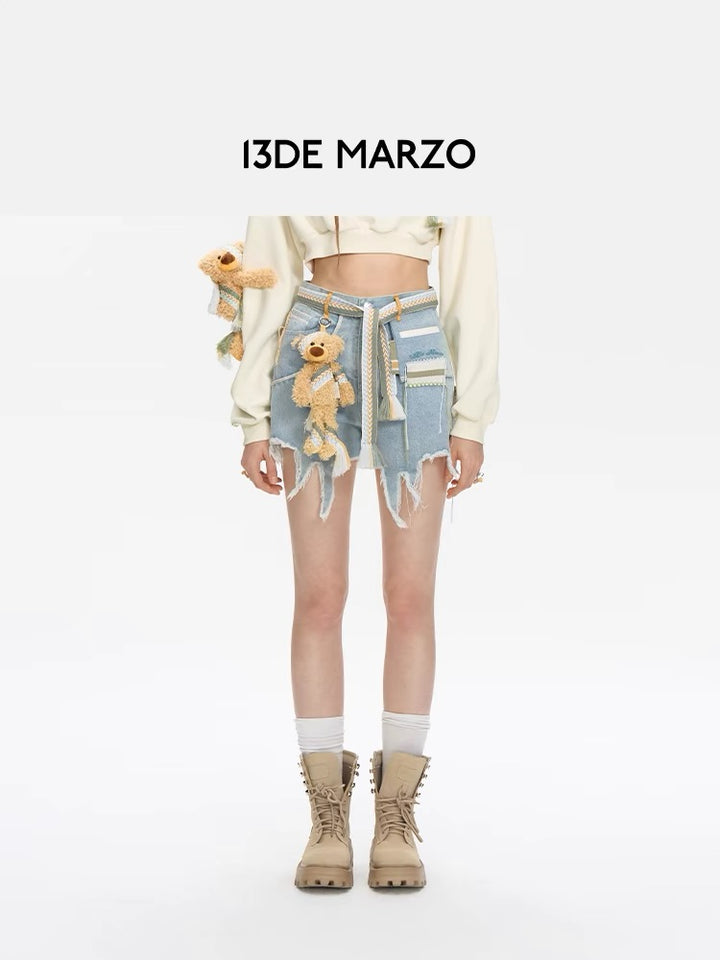 13De Marzo BEAR DECONSTRUCT DENIM SHORTS