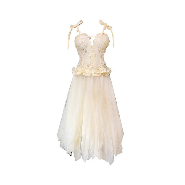 Bloody Mary Spaghetti Strap Tulle Dress - White