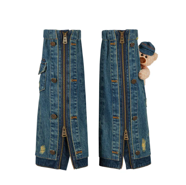 DOUBLE-LAYER DENIM LEG WARMERS