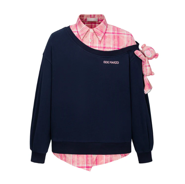 SPLICING SHIRT ASYMMETRICAL SHOULDER SWEATER
