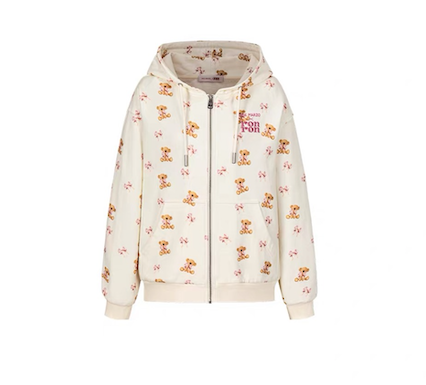 RONRON BEAR ALL-OVER ZIPPED HOODIE