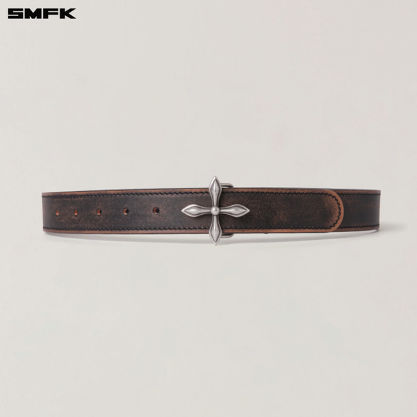 COMPASS TOTEM HANDCRAFT PATINA LEATHER BELT WILD BLACK PATINA