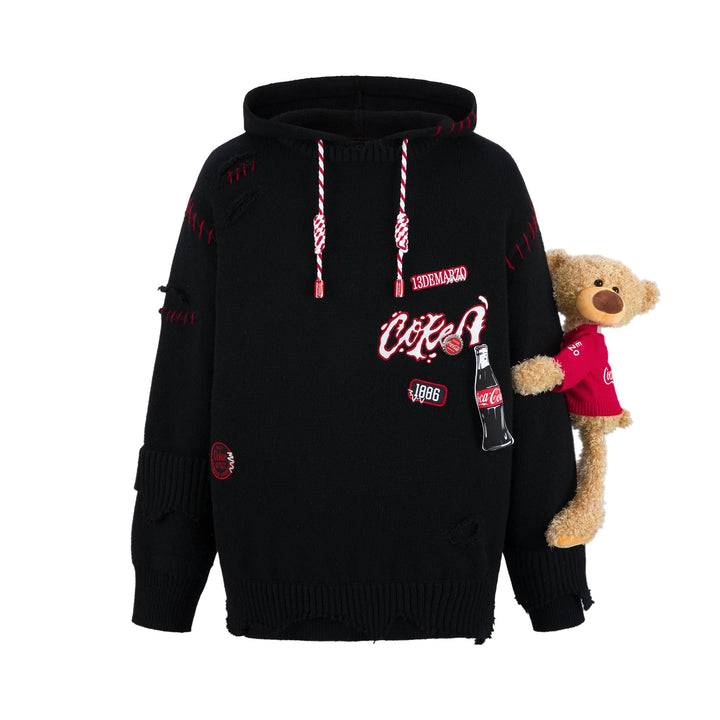 13De Marzo COCA-COLA BEAR BROKEN KNIT HOODIE