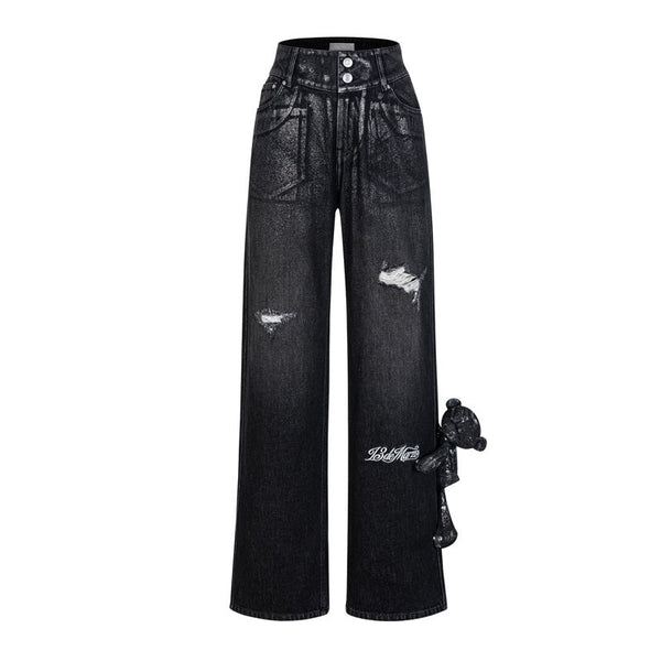 SILVER FOIL DENIM PANTS