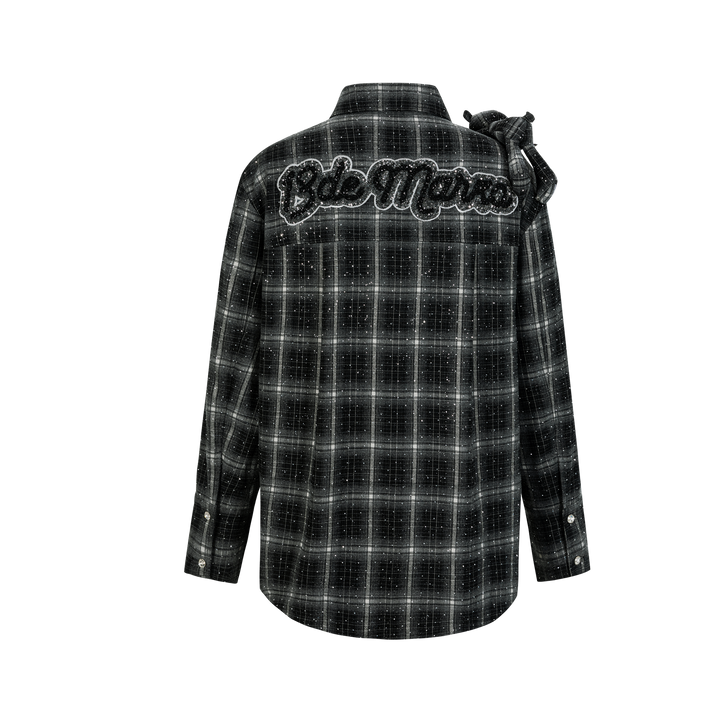 13De Marzo BEAR RHINESTONE PLAID SHIRT