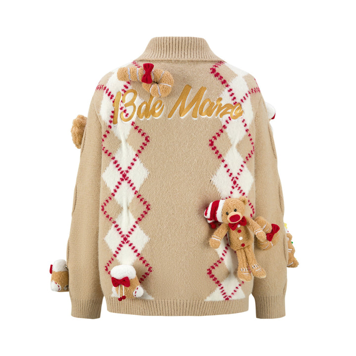 13De Marzo CHRISTMAS BEAR GINGERBREAD CARDIGAN