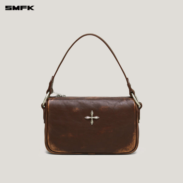 COMPASS BADGE PATINA LEATHER SHOULDER BAG MEDIUM WILD HORSE BROWN PATINA