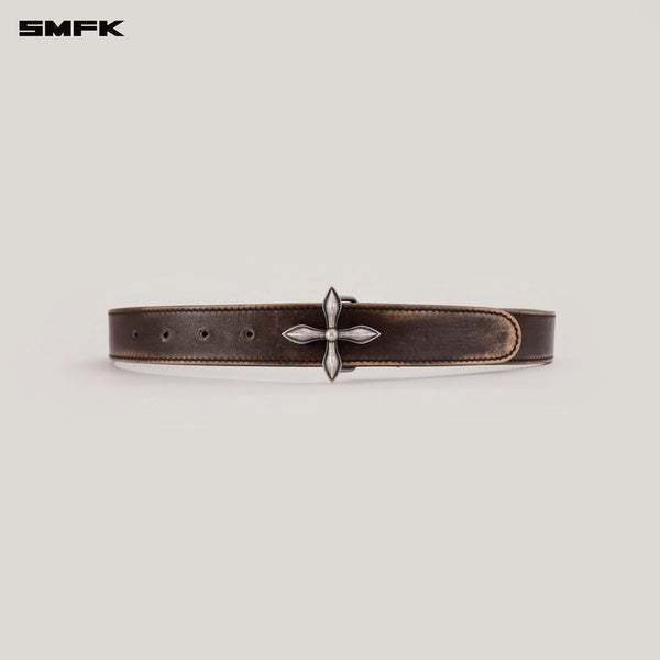 COMPASS TOTEM HANDCRAFT PATINA LEATHER BELT WILD HORSE BROWN PATINA