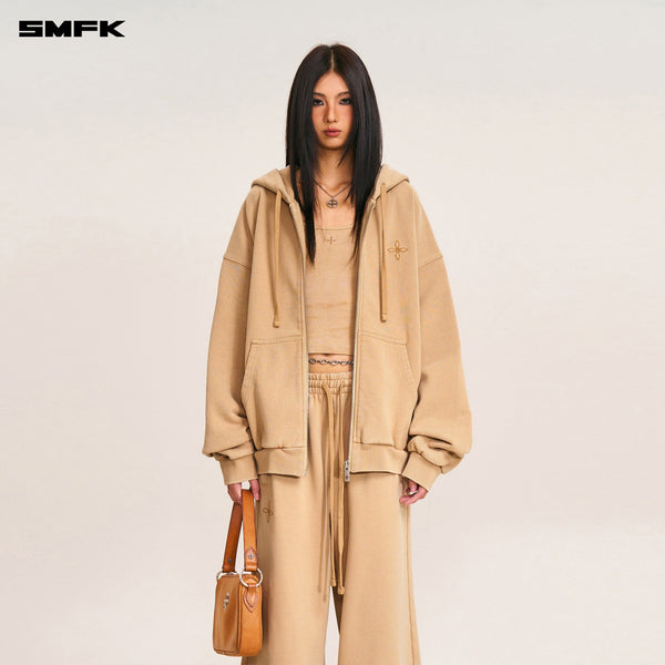 COMPASS MODE LOOSE ZIP HOODIE SAND