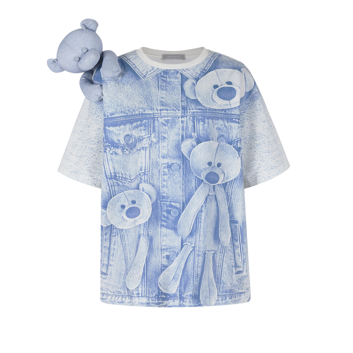 13De Marzo BEAR DENIM PRINTTING T-SHIRT