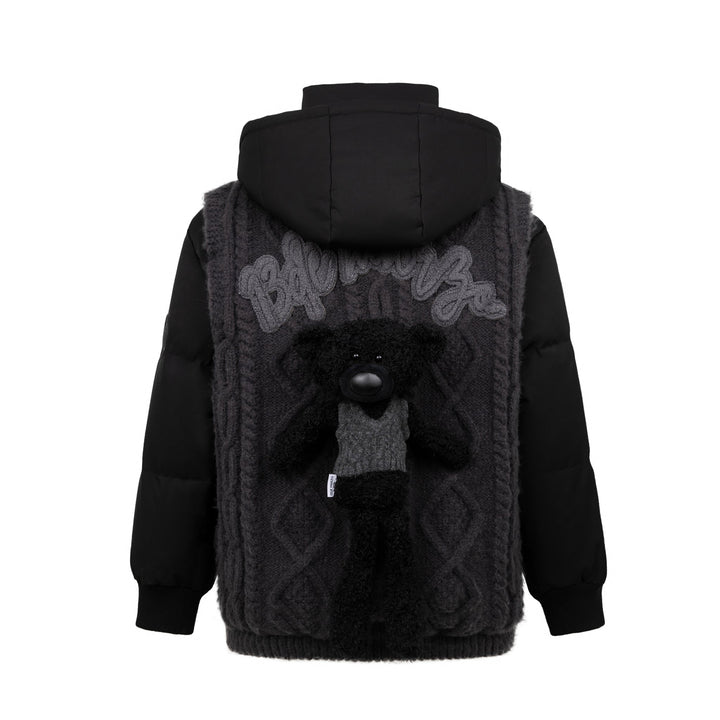 13De Marzo BEAR WEAVE KNIT PATCH DOWN JACKET