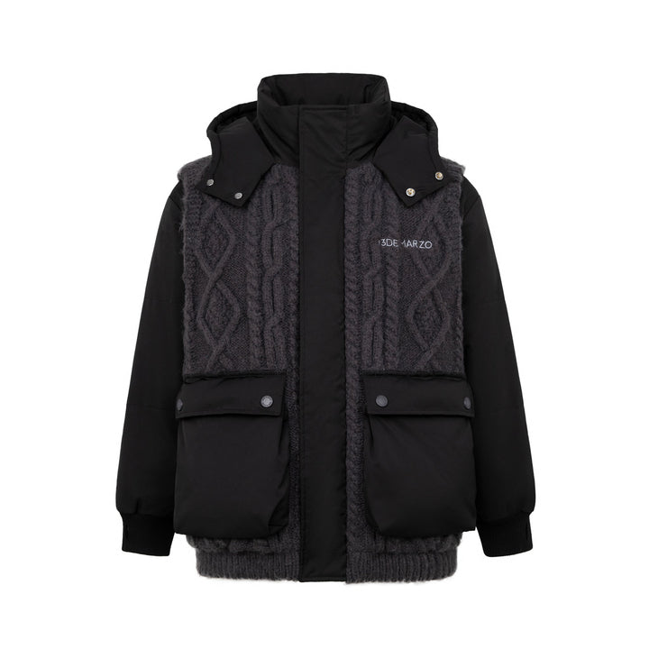 13De Marzo BEAR WEAVE KNIT PATCH DOWN JACKET