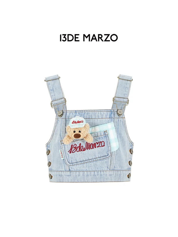 PLAID DENIM STRAP TOP