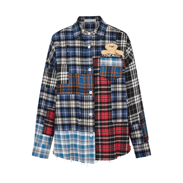 BEAR BROKEN PLAID PATCH SHIRT