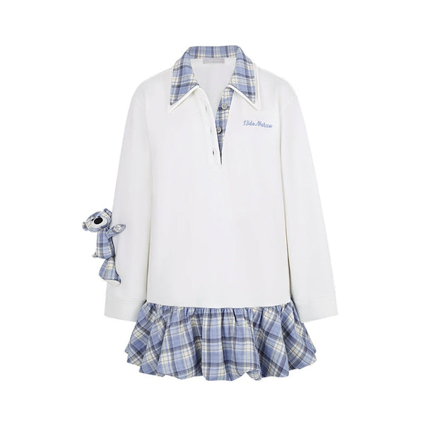 PLAID BEAR COLLAR BUD DRESS