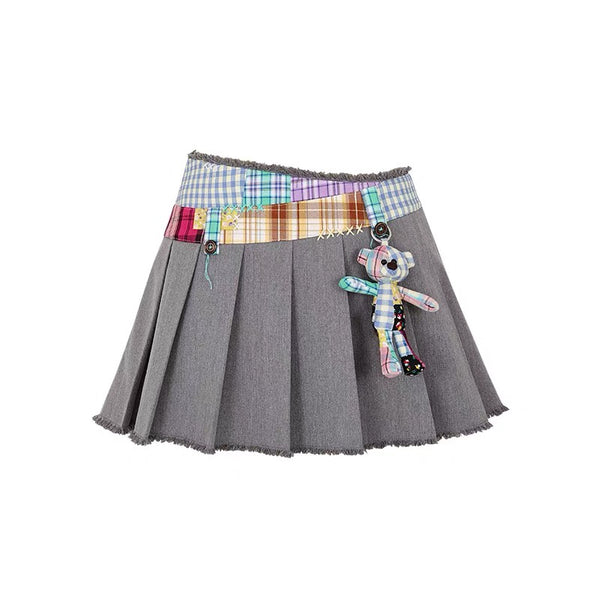 PLAID BEAR PATCH FIT SKIRT