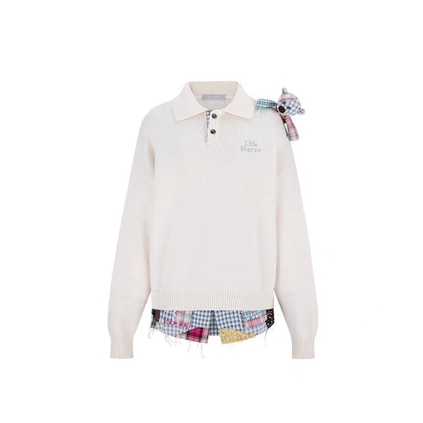 PLAID BEAR POLO SWEATER