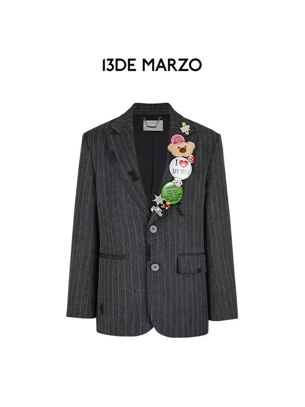 BADGE STRIPED VINTAGE BLAZER