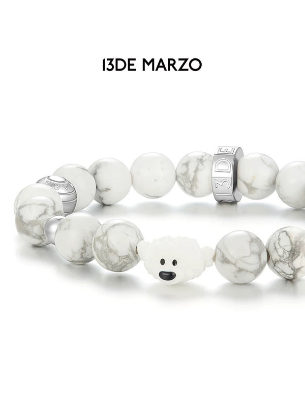 BEAR WHITE TURQUOISE BEADED BRACELET