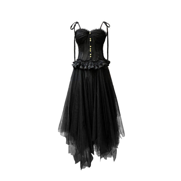 By Cookie H. BLOODY MARIE TULLE SLIP DRESS/BLACK