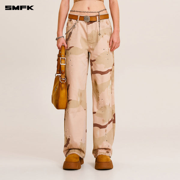 COMPASS MODE WASTELAND LOOSE STRAIGHT DENIM PANTS DESERT CAMOUFLAGE