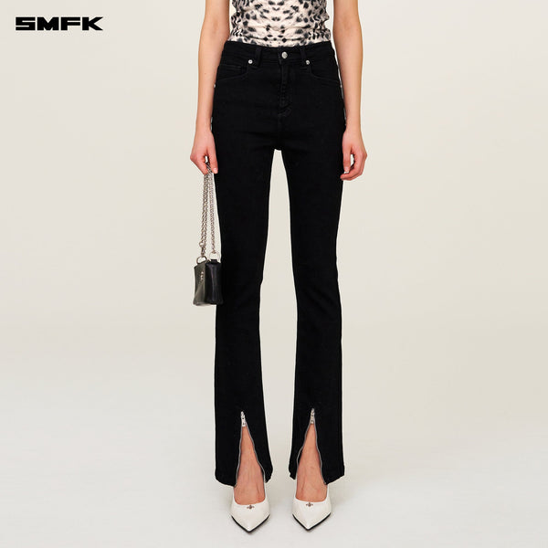 COMPASS RIVET ZIPPER MOTORCYCLE JEANS WILD BLACK