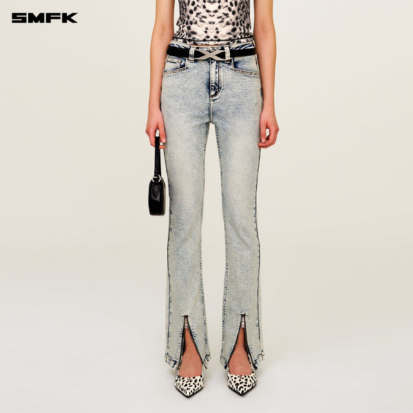 COMPASS RIVET ZIPPER MOTORCYCLE JEANS WHITE SNOWFLAKE