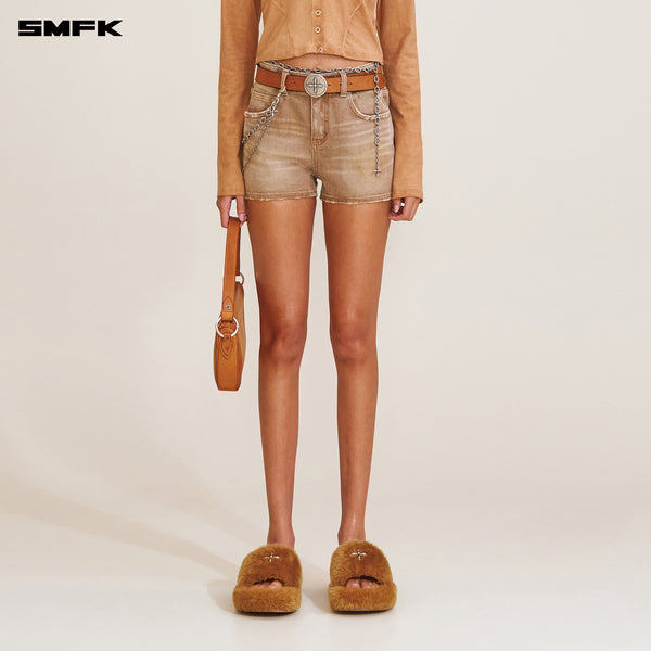 RAGE WILD HANDCRAFT HIGH WAIST DENIM SHORTS WILD COWBOY BROWN
