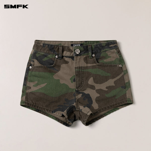 COMPASS DANCER DENIM FLAT SHORTS ARMY GREEN CAMOUFLAGE