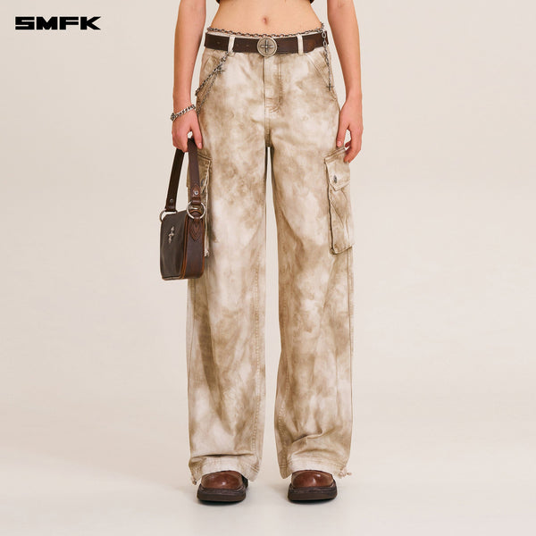 RAGE-WILD ORIGIN HANDCRAFT LOOSE STRAIGHT CARGO PANTS/GARMENT DYED WILD BROWN
