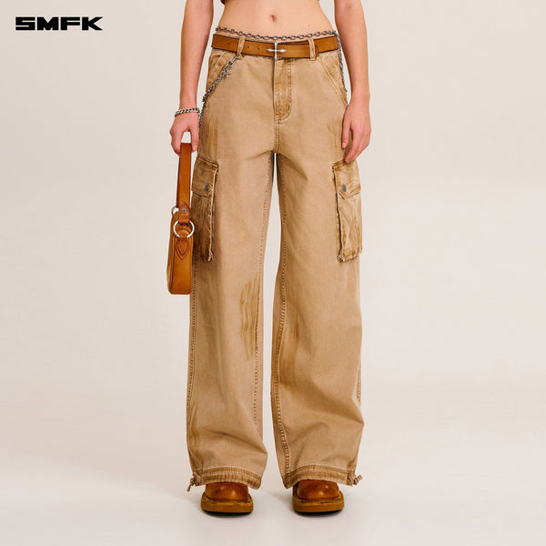 RAGE-WILD ORIGIN HANDCRAFT LOOSE STRAIGHT CARGO PANTS/GARMENT DYED SAND