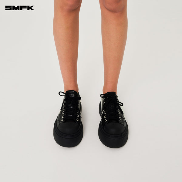 COMPASS METEOR DARK NIGHT LEATHER SNEAKER WOMEN'S SHOES WILD BLACK