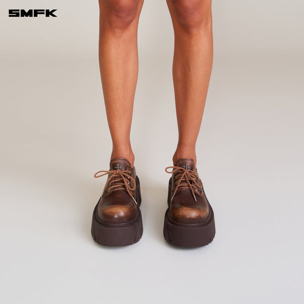 FUTURE MIRAGE LEATHER HIGH HEEL DERBY PATINA WILD HORSE BROWN PATINA