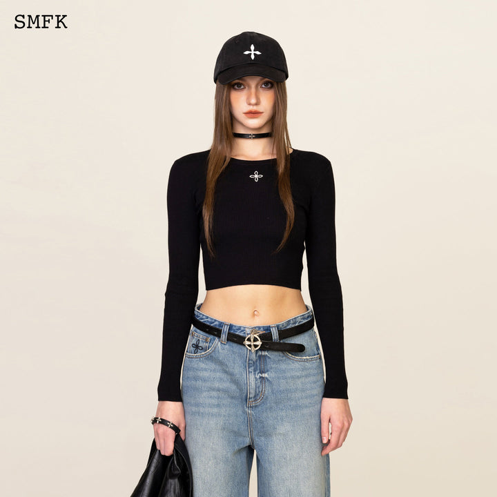 SMFK COMPASS CROSS RIB KNITTED TOP IN BLACK