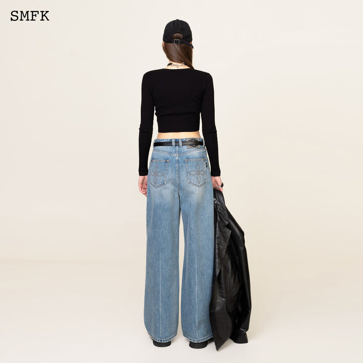 SMFK COMPASS CROSS RIB KNITTED TOP IN BLACK