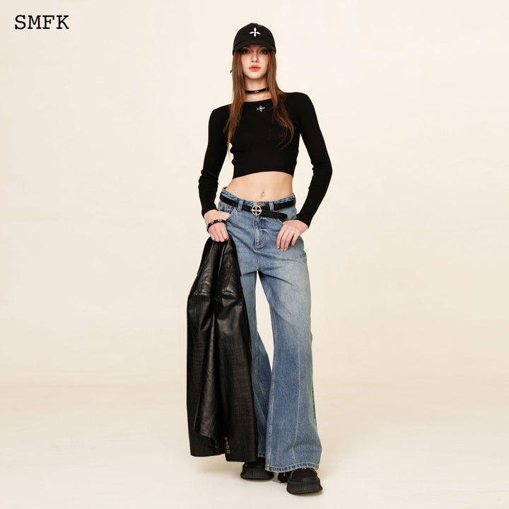 SMFK COMPASS CROSS RIB KNITTED TOP IN BLACK