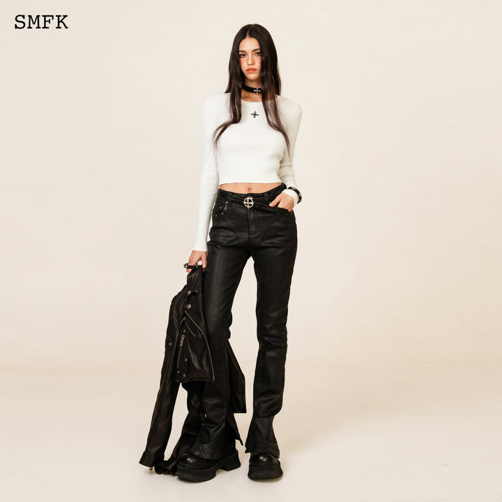 SMFK COMPASS CROSS RIB KNIT TOP IN WHITE