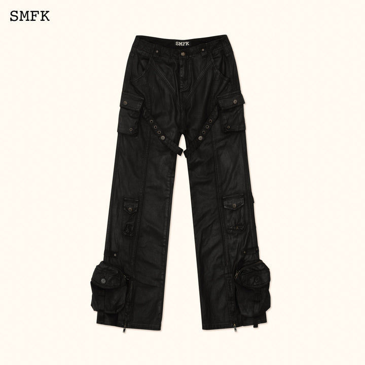 SMFK ANCIENT MYTH BLACK PANTHER WAXED FLARED PANTS